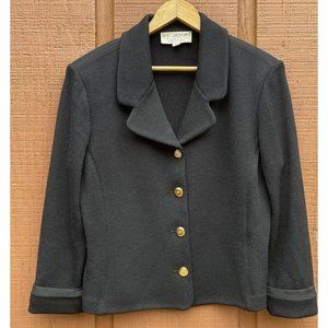 St. John Womens Vintage Blazer Black Santana Knit Gold Buttons Sz 8 Quiet Luxury